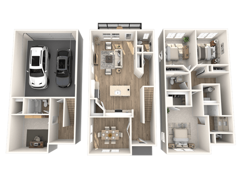 Floor plan for 3 beds, 3.5 baths, 2008 sqft